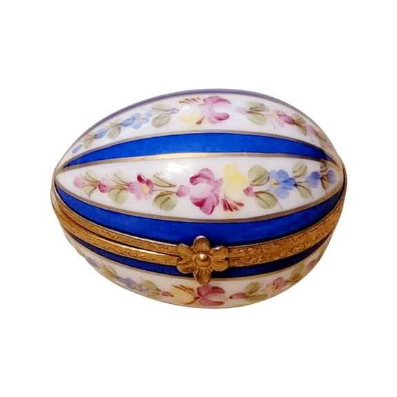 Blue Striped Egg for Elegant Decor Limoges Box Porcelain Figurine