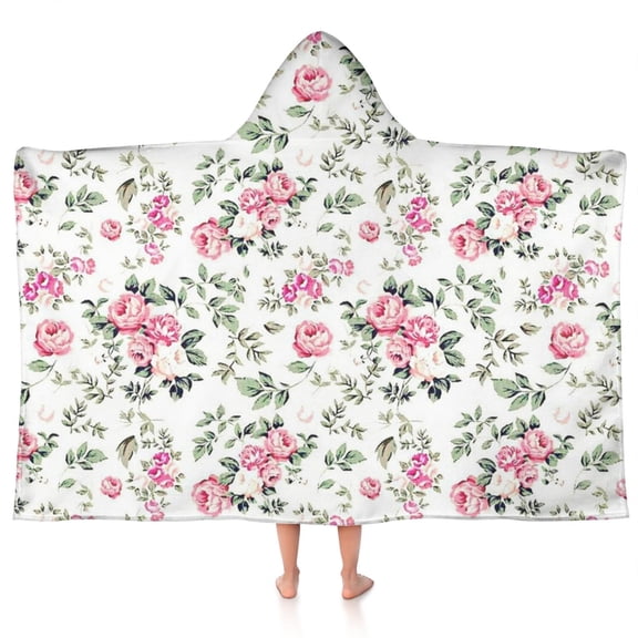 Pioneer Flower Floral Print Pattern Hooded Bath Towel，50"x30" for Ages 3 To 12 Kids, Quick Dry Lightweight Soft Microfiber Hood Beach Towel Cover Up for Kids
