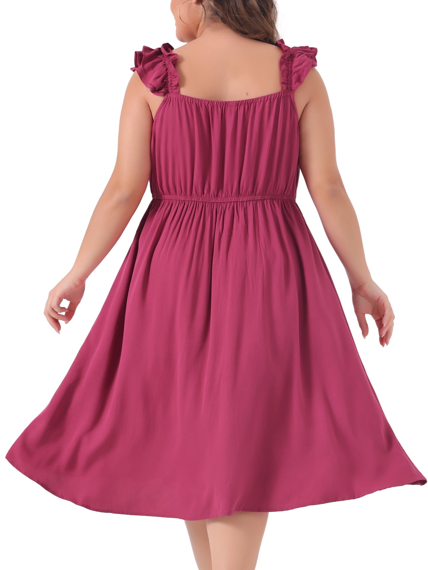 DARING DIVA Plus Size Ruffle Cap Sleeve Shirred Waist A Line Dress 3X Hot Pink