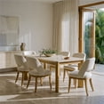 thumbnail image 6 of COLAMY 7-Piece Modern Dining Set, 63" Travertine-Look Kitchen Table with 6 Open-Back Cutout Upholstered dining chairs, Fluted Wood Apron, Solid Rubberwood Frame, Dining Furniture, Beige, 6 of 14