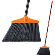 HYKE Outdoor/Indoor Broom Heavy Duty, Commercial Broom with 53" Extendable Long Handle, Household Angle Corner Brooms for Patio, Garage, Deck, Lobby, Courtyard Sweeping, Orange