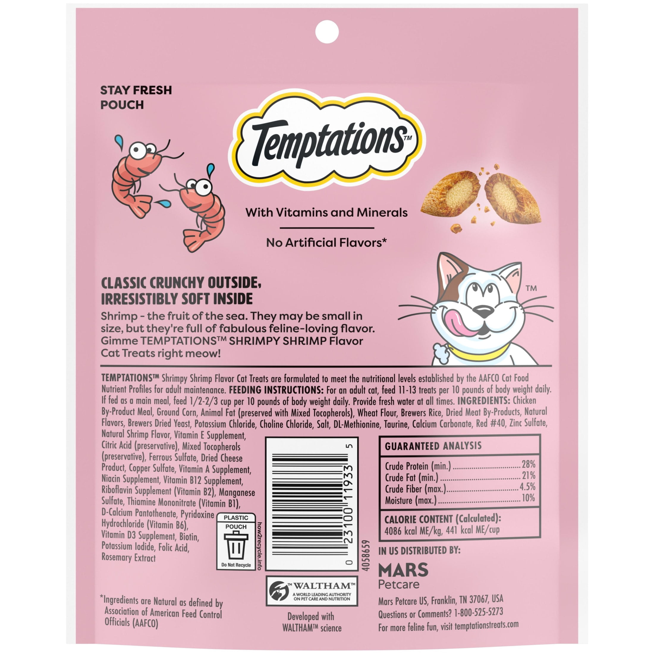 (6 pack) Temptations Cat Treats, Classic Crunchy and Soft Cat Treats, Shrimpy Shrimp Flavor, 6.3 oz. Pouch