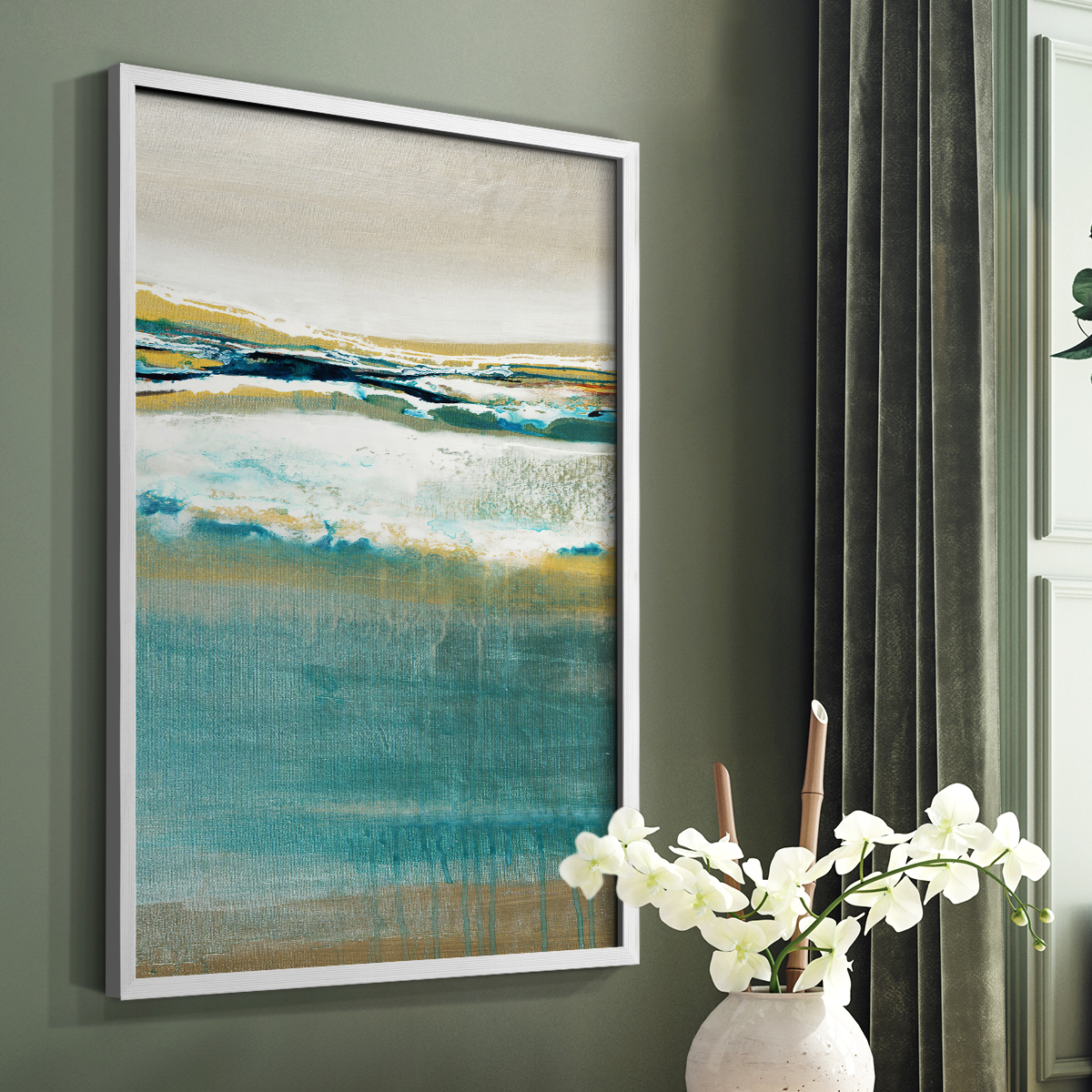 Aqua Quartz V2 Framed Print in White Solid Wood Framed Print No Nail Hanging