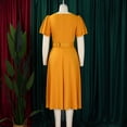 thumbnail image 4 of AURA Plus Size Square Neck A Line Midi Dress High Waist Large Skirt Bell Sleeve Solid Color Belted Dress with Flower, 4 of 9