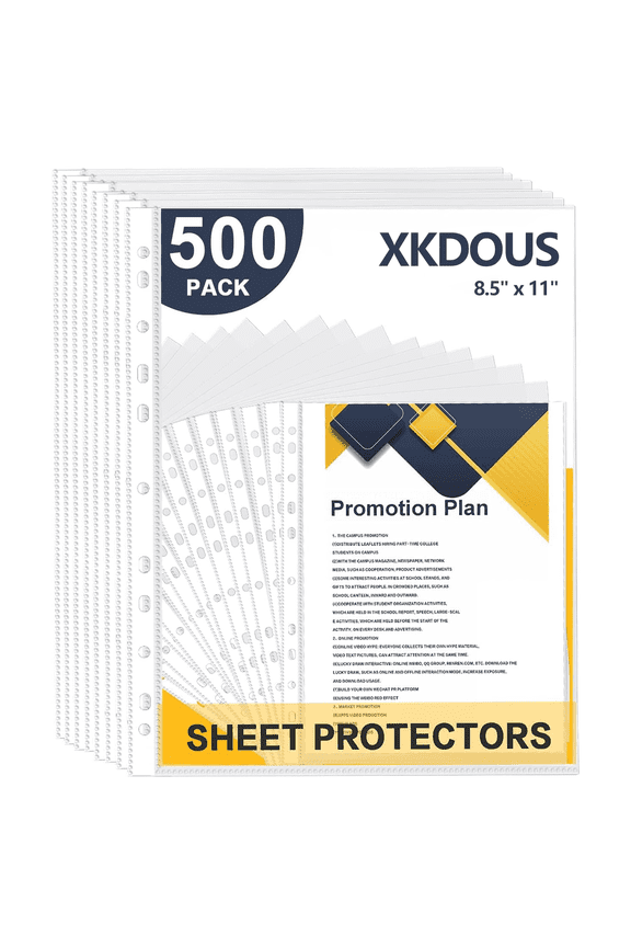 500 Pack Sheet Protectors 8.5 x 11 inch, Clear Plastic Page Protectors for 3 Ring Binder, Plastic Sleeves for Binders Documents Protectors