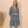 thumbnail image 2 of V Neck Long Sleeve Button Detail Dotted Print Dress for Women, 2 of 3