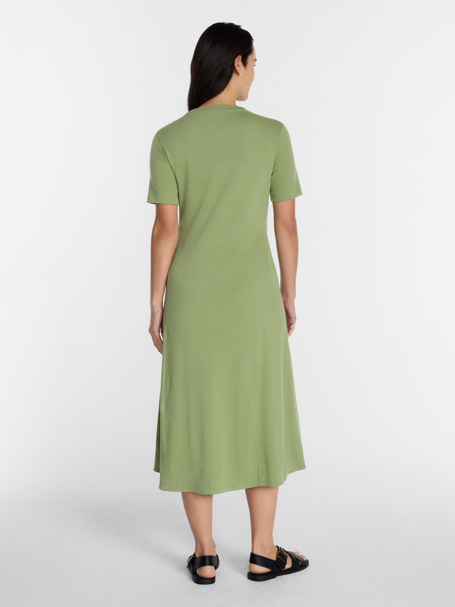 Time and Tru Women's and Women's Plus Seamed Cotton Midi Dress, Sizes XS-4X
