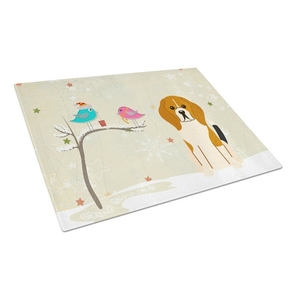 Caroline's Treasures Christmas Presents between Friends Beagle Tricolor Glass Cutting Board Large