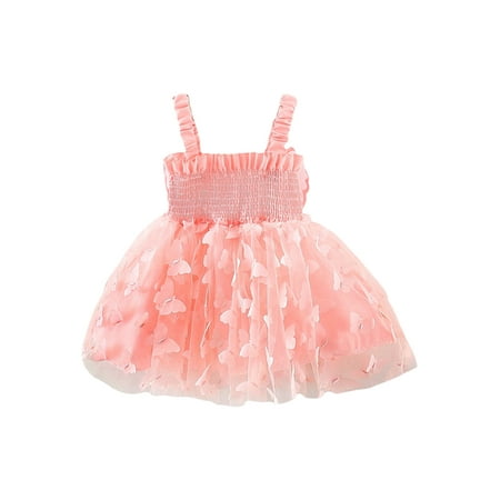 

Infant Baby Girl Princess Butterfly Wings Fairy Dress Sleeveless Strap Pleated A-Line Layered Tulle Tutu Dresses