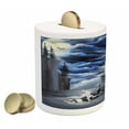 thumbnail image 2 of Fantasy Piggy Bank, Island with Castle Full Moon Cloudy Dramatic Sky Foggy Weather, Ceramic Coin Bank Money Box for Cash Saving, 3.6" X 3.2", Dark Blue Grey White, by Ambesonne, 2 of 4