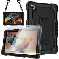 SOATUTO for TCL TAB 8 LE Tablet Model 9137W / for TCL TAB 8 WiFi Model 9132X Case with Shoulder Strap Kids Friendly Shockproof Tablet Case Come with Tempered Glass Film(Black Black,2 Pcs)