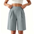 thumbnail image 7 of Hurxie Bermuda Shorts for Women Summer Dressy Casual Elastic High Waisted Wide Leg Knee Length Shorts with Pockets Gray,XL, 7 of 7