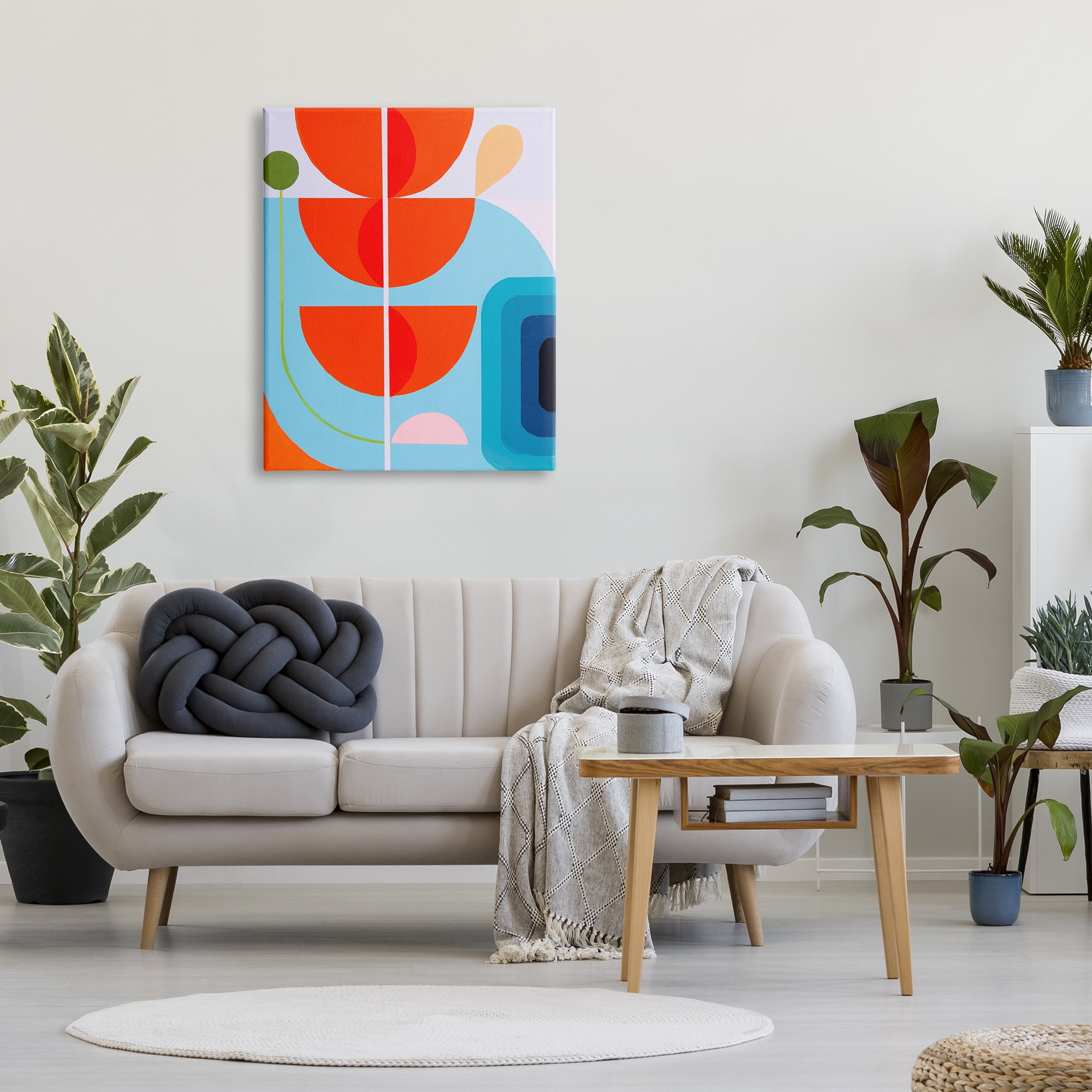 Stupell Industries Red & Blue Modern Shapes Abstract Painting Gallery Wrapped Canvas Art Print Wall Art, 30 x 40