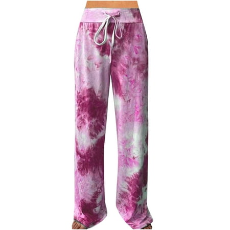 

Women’s Casual Wide Leg Pants Yoga Sweatpants High Waisted Loose Comfy Baggy Flowy Pants Drawstring Tie Dye Palazzo Pants with Pockets