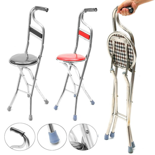 2 In 1 Stainless Steel Portable Folding Walking Stick Chair Seat Stool Travel Cane Elderly Care Walmart Com Walmart Com