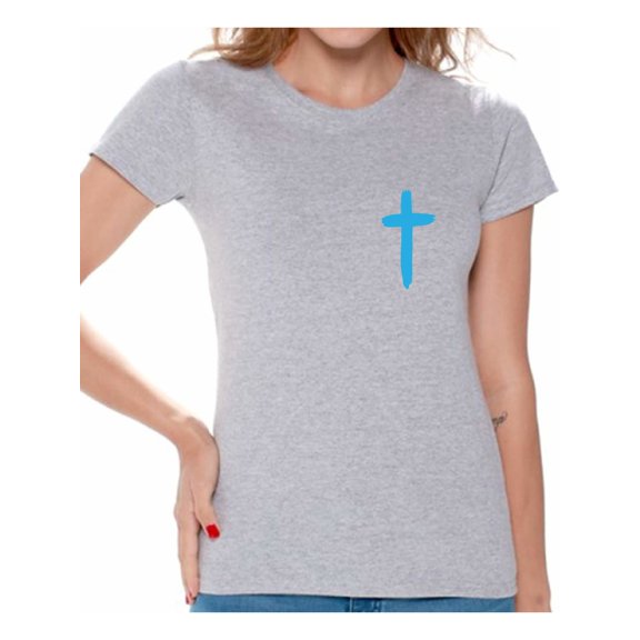 Awkward Styles Blue Cross Shirt for Women Christian Cross Clothes for Ladies Following Jesus Womens T-Shirt Christian Gifts Jesus Shirts Jesus Cross Clothing Jesus T Shirt for Her Cross Ladies Shirt