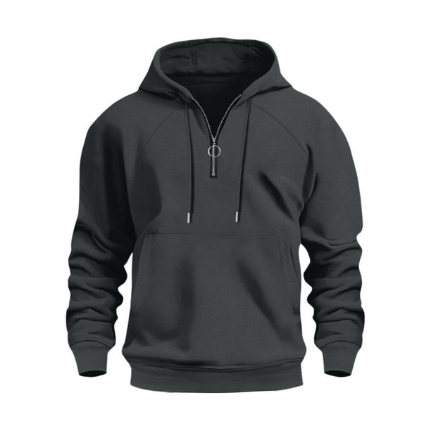 Dolkfu Sudaderas con capucha de media cremallera para hombres, sudaderas deportivas de color sólido, ropa de calle para hombres en invierno. L
