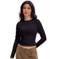 thumbnail image 6 of Womens Shirts Long Sleeve Crew Neck Ruched Stretch Basic Fitted Tee Shirts Tops, 6 of 6