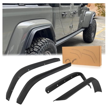Fender Flares Compatible with 2020-2024 Jeep Gladiator JT, Front & Rear Set of 4, ABS Material, Wheel Protection, Widening Design for Larger Tires Black   ABS