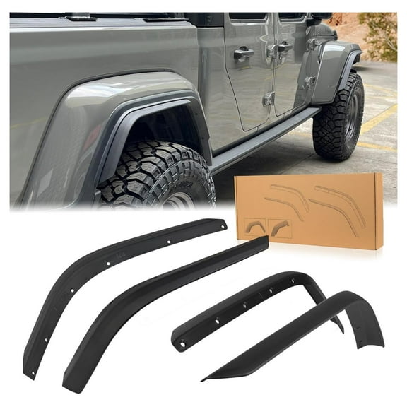 Fender Flares Compatible with 2020-2024 Jeep Gladiator JT, Front & Rear Set of 4, ABS Material, Wheel Protection, Widening Design for Larger Tires Black   ABS
