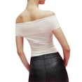 thumbnail image 3 of Gupgi Women Off Shoulder Crop Tops Casual Slim T-Shirts Short Sleeve Ruched 3D Flower Front Tops, 3 of 7