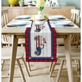 thumbnail image 2 of Independence American Flag Truck with Wooden Stripes Table Runner 72 Inches, Blue Red Checker Buffalo Bed Runner Dresser Scarves Tabletop for Indoor Outdoor Parties/Ceremony/Banquet, 16" x 72", 2 of 8