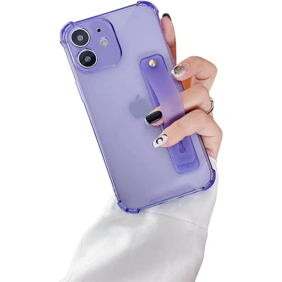 Strap Holder Case for 6.1" iPhone 11 with Kickstand, Clear Soft TPU Protective Shockproof Bumper Rugged Cover, Adjustable Finger Grip Loop for iPhone 11 6.1 Inch, Lavender Purple