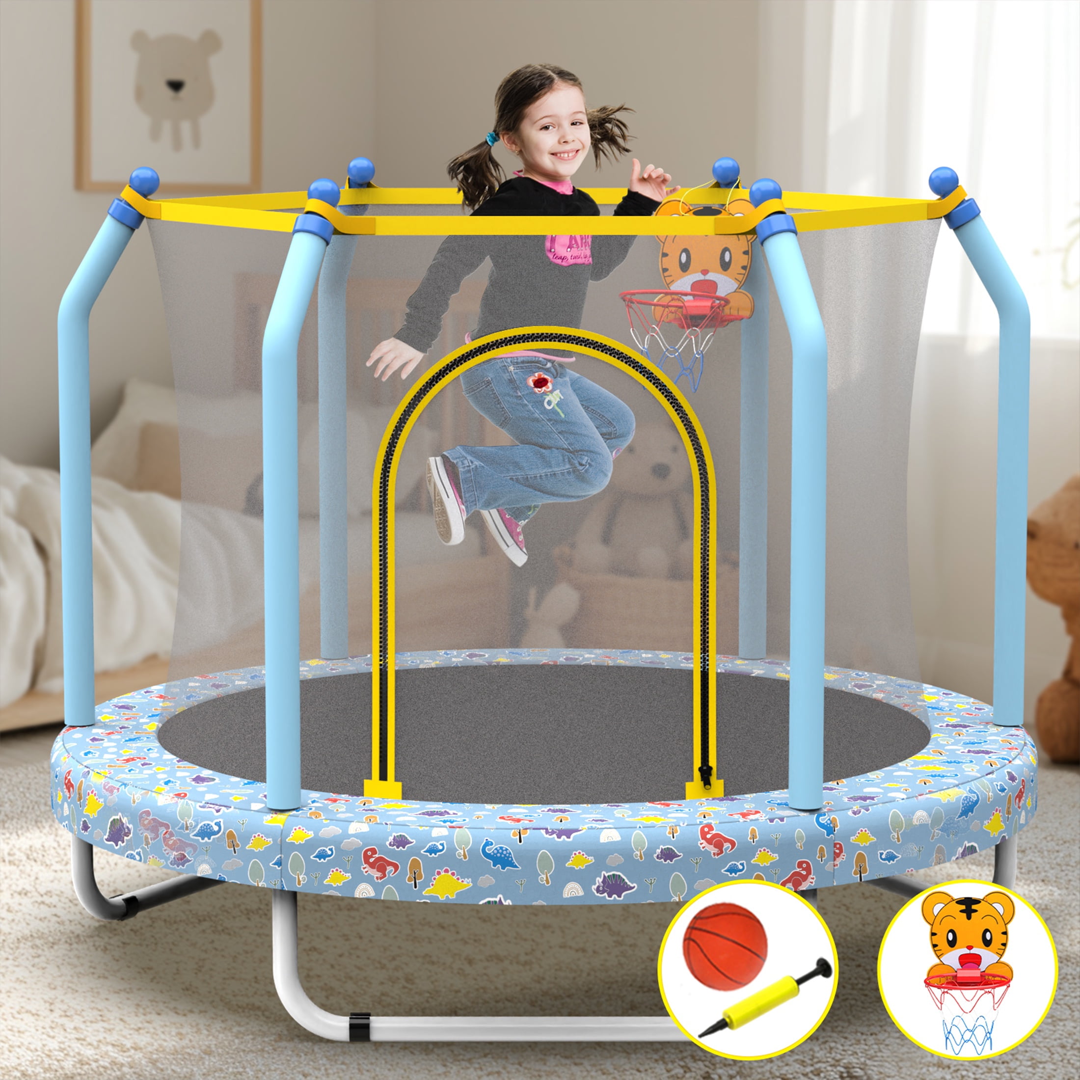55'' Toddler Trampoline for Kids, SEGMART Kids Trampoline with Enclosure Net and Balls, Indoor Outdoor Mini Small Trampoline Birthday Gifts for Boys and Girls Age 3 Months and up