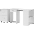 thumbnail image 1 of Modern L-Shaped Computer Desk and Mobile File Cabinet Set, White MDF Office Desk with Keyboard Tray and Lockable Drawers for Home Office, Bedroom or Study, 47.2"L x 27.6"W, 1 of 7