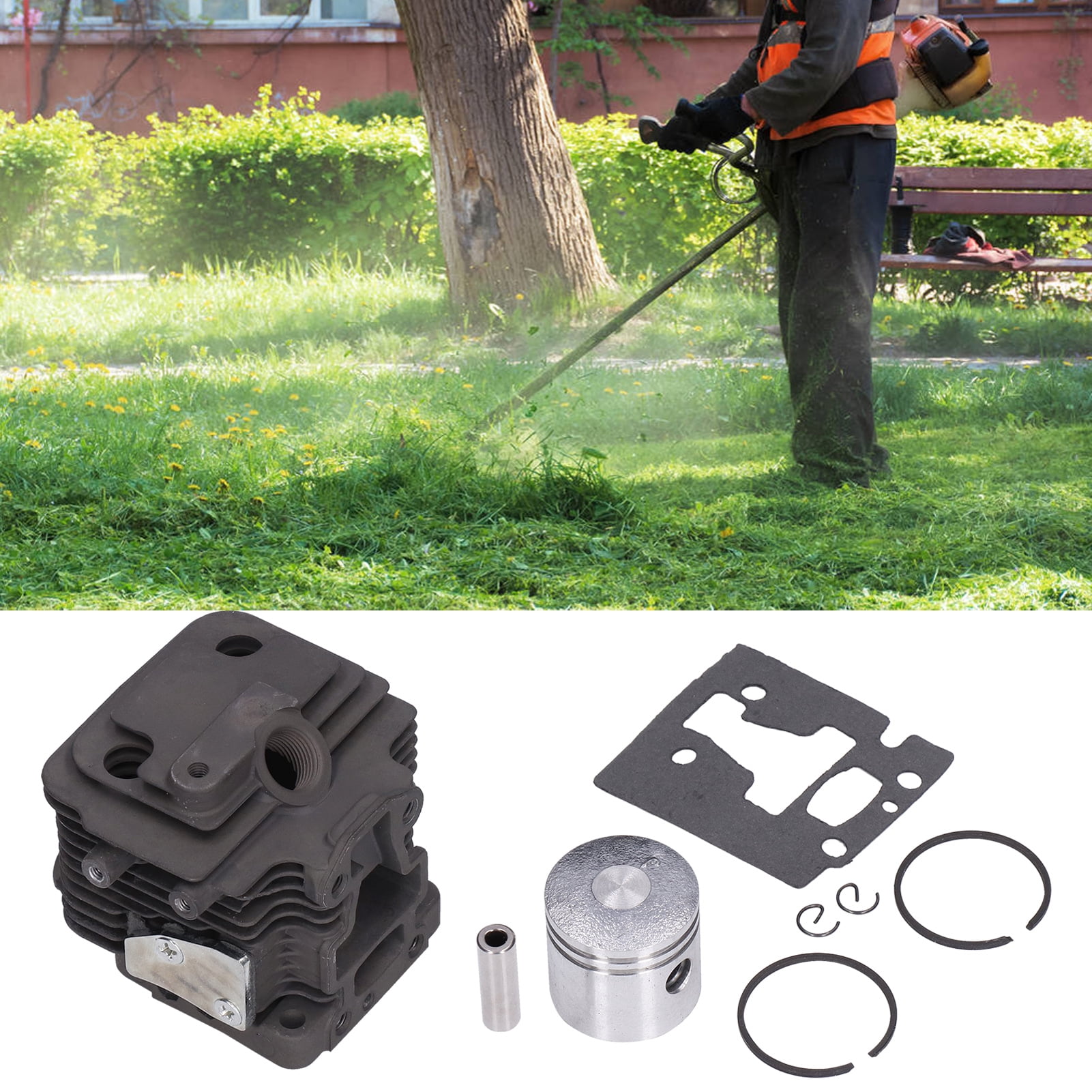 LAZIOEGR 32mm Cylinder Piston Kit Garden Brush Cutter Cylinder Piston Assembly with Gasket for TJ23, Iron Aluminum Material, Professional Replacement Lawn Mower Parts (1.3 inches / 32 mm)