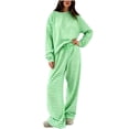 thumbnail image 2 of Usloyux Women's 2 Piece Striped Lounge Set Long Sleeve Pullover Top and Wide Leg Pants Matching Tracksuit Outfits with, Green S, 2 of 6