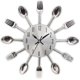 thumbnail image 1 of Mirror Effect Kitchen Clock with Spoon Fork Removable 3D Sticker for Home Decoration 32*32*4CM Metallic Silver, 1 of 4