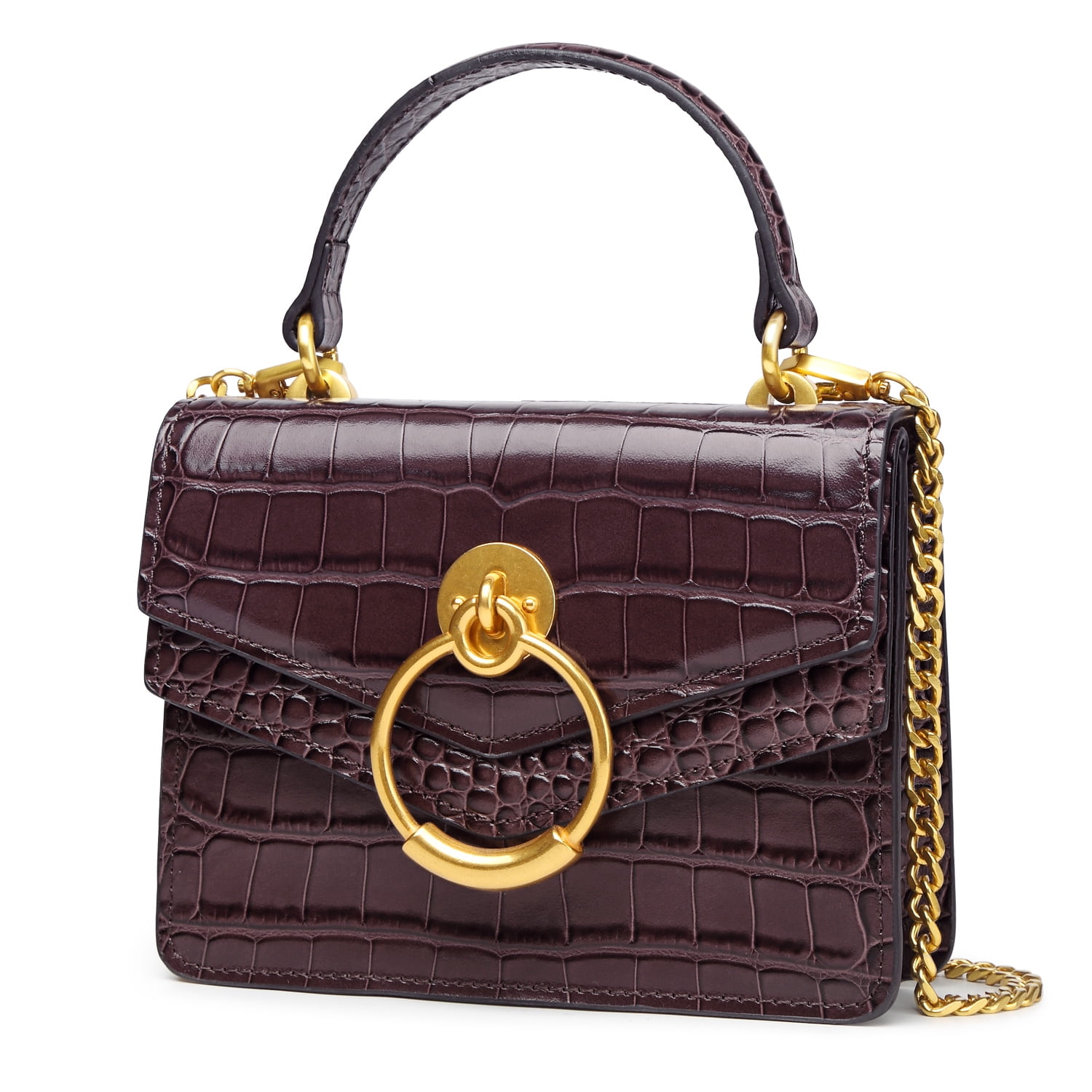 FEIMINA Mini Handbags For Women Crossbody Bags, Genuine Leather Purple Purses Totes, Cute Womens Small Long Strap Shoulder Bags Cow Hide