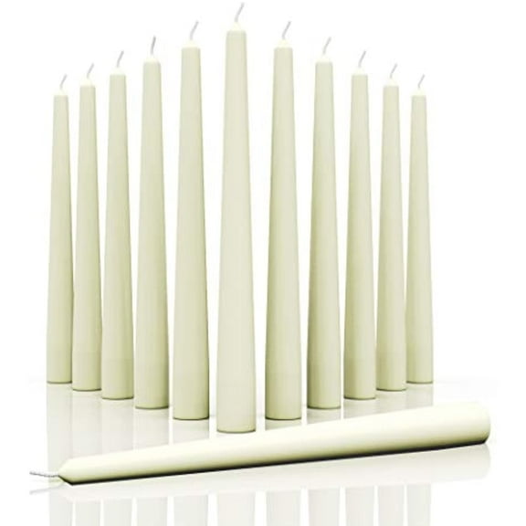 Candwax 10 inch Taper Candles Set of 12 - Dripless Taper Candles and Unscented Candlesticks - Perfect as Dinner Candles and Household Candles - Ivory Candles