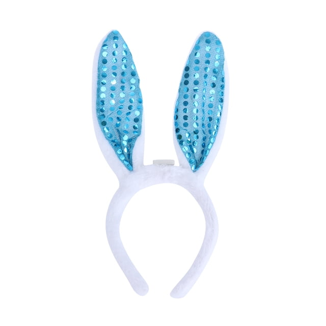 Diadema de oreja de conejo LED Lentejuelas intermitentes Orejas de conejo Aro de pelo Sombreros para la fiesta de Navidad de Pascua (Azul)