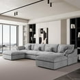thumbnail image 2 of The Magic Home 4-Seater Cloud Modular U-Shaped Linen Sectional Sofa, Light Gray, 2 of 13