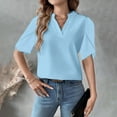 thumbnail image 4 of Shirts for Women Short Sleeve V-Neck Casual Loose Solid Color Blouse Light Blue XL, 4 of 6