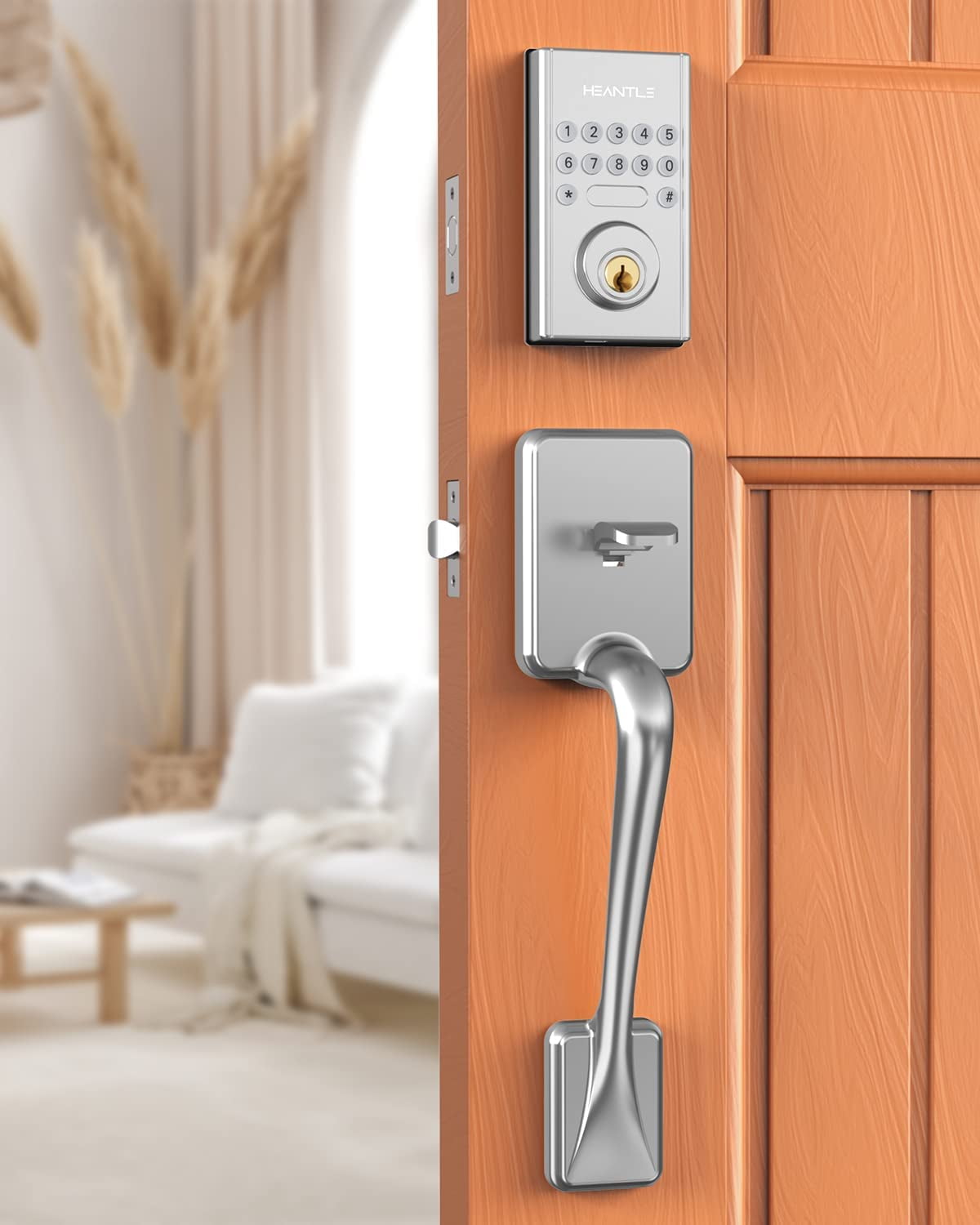 Keyless Entry Door Lock, HEANTLE Keypad Door Lock with Handle Front