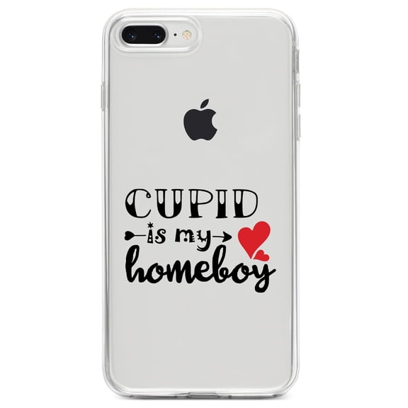 DistinctInk Clear Shockproof Hybrid Case for iPhone 7 PLUS / 8 PLUS (5.5" Screen) TPU Bumper Acrylic Back Tempered Glass Screen Protector - Cupid is My Homeboy - Heart - Valentine