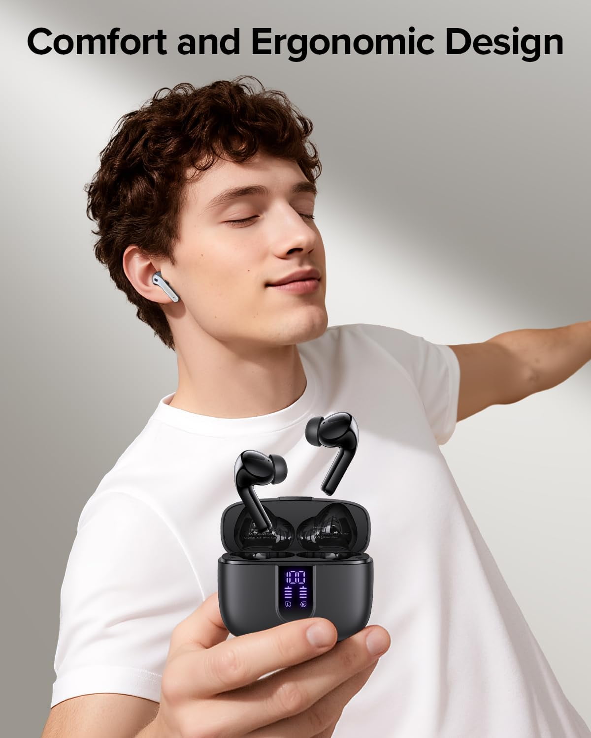 TAGRY Bluetooth Headphones True Wireless Earbuds 60H Playback LED Power Display Earphones with Wireless Charging Case IPX5 Waterproof in-Ear Ear buds with Mic for TV Smart Phone Laptop