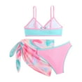 thumbnail image 3 of GYRATEDREAM 7-12Y Girls 3 Pieces Swimsuit Flower Print Soild Tie-dye Bikini Set w/Beach Skirt Bathing Suit, 3 of 7