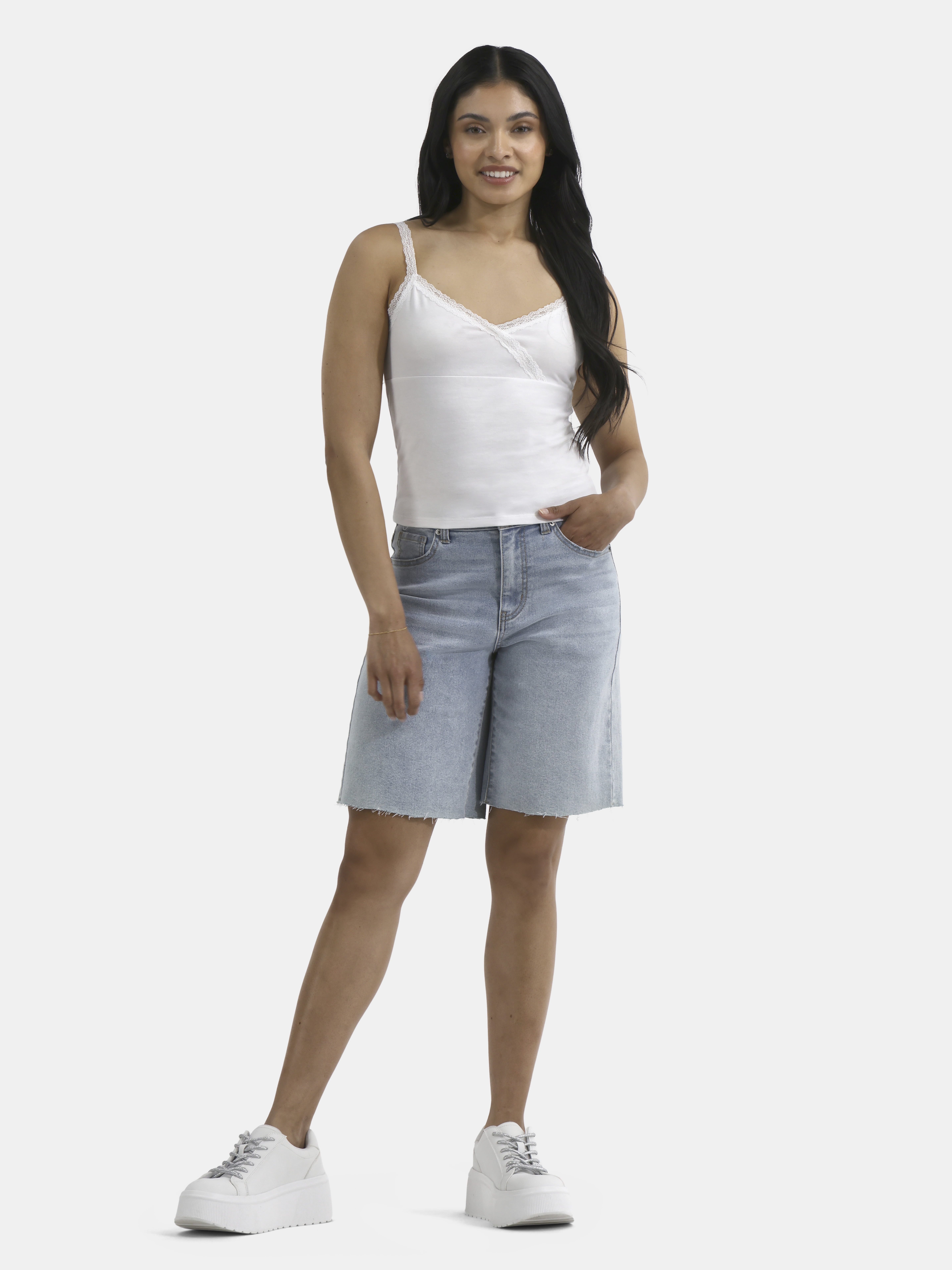No Boundaries Lace Trim Cami Top, Women's