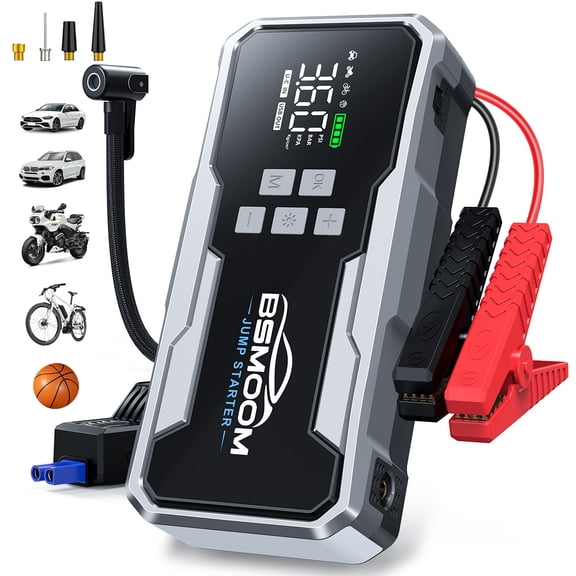 BSMOOM 7000A Jump Starter with Air Compressor, 21800mAh Car Battery Jump Starter (All Gas/10.0L Diesel) with 160PSI Tire Inflator, 12V Portable Jump Box with Booster, Jumper Cables