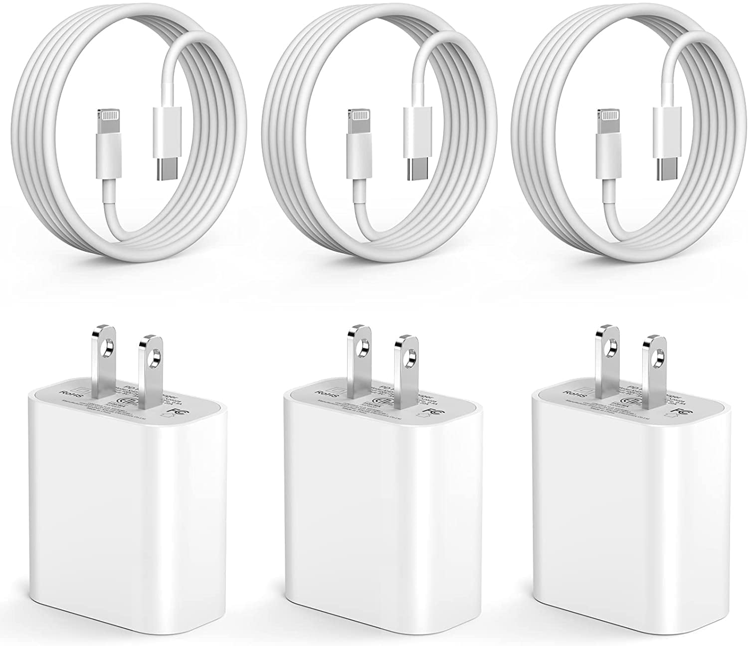 iPhone Fast Charger, 3 Pack [Apple MFi Certified] 20W Type C Charger Block with 6FT USB C to Lightning Fast Charging Data Sync Cable Compatible for iPhone 14 13 12 11 Pro Max XS XR X (White