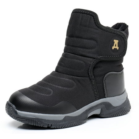 Image of Apakowa Kids Boys Hook and Loop Water Resistant Warm Winter Snow Boots (Color : Black Size : 11 Little Kid)