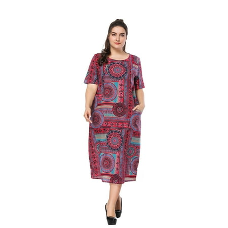High Collar Dress - Kenancy Womens Plus Size Geometrical Print Round Collar Dress