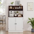 thumbnail image 3 of DIYART Farmhouse Bar Cabinet with Storage, Coffee Station Cabinet with 5 Hooks, Small Coffee Bar for Kitchen & Living Room, Antique White, 3 of 8