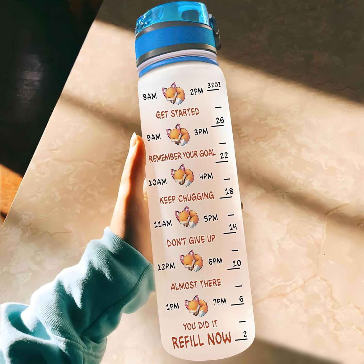Personalized Fox Lovers 32 Oz 1Liter Motivational Water Bottle, Once Upon A Time Girl Love Foxes Custom Name Water Bottle With Time Marker, Gifts For Women Girl On Birthday, Mother Day's