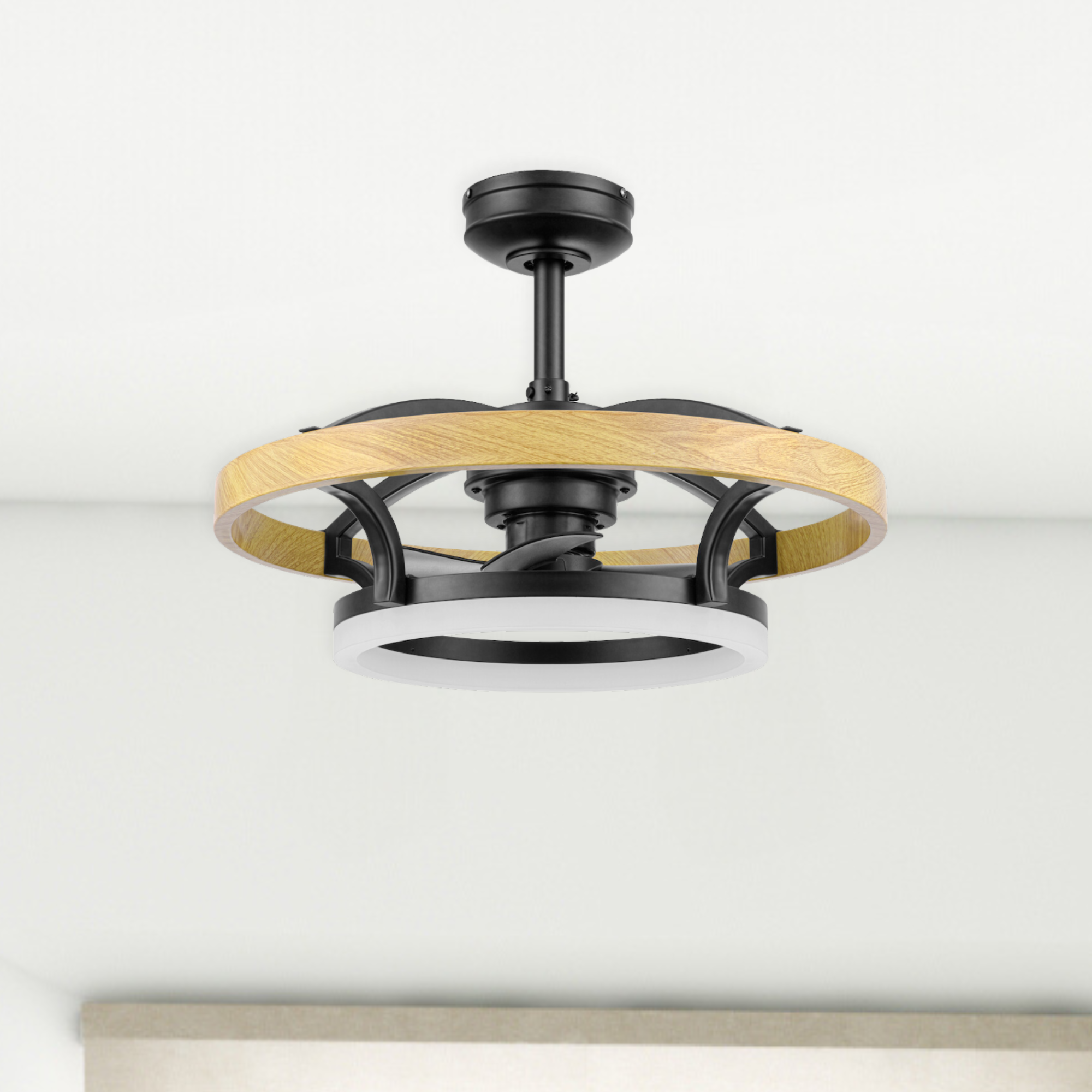 Honeywell Acklen Fandelier 21" Black Contemporary Indoor Ceiling Fan with Lights and Remote Control, Color Changing LED, Reversible Motor