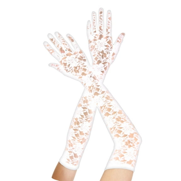 Adult Female Extra long lace gloves - Style: 464-WHITE